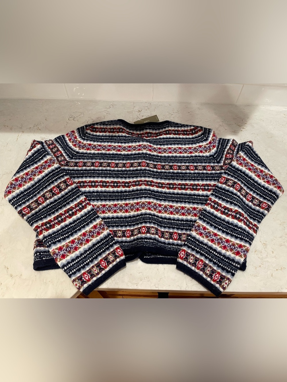 NEW J Crew Striped Fair Isle Crewneck Cardigan Lady Jacket Wool Blend M - Picture 2 of 8